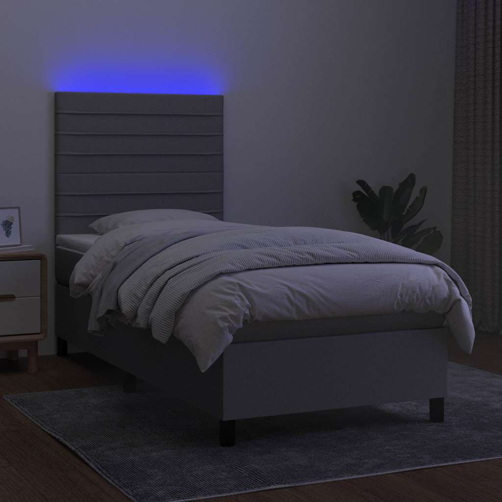 Világosszürke szövet rugós és LED-es ágy matraccal 90x190 cm 4