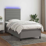 Sötétszürke szövet rugós és LED-es ágy matraccal 90x190 cm