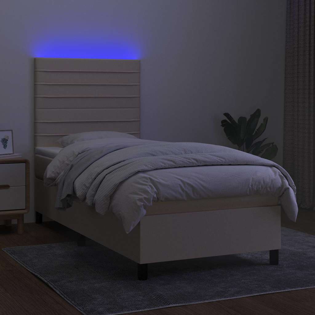 Krémszínű szövet rugós és LED-es ágy matraccal 90x190 cm 4