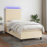 Krémszínű szövet rugós és LED-es ágy matraccal 90x190 cm