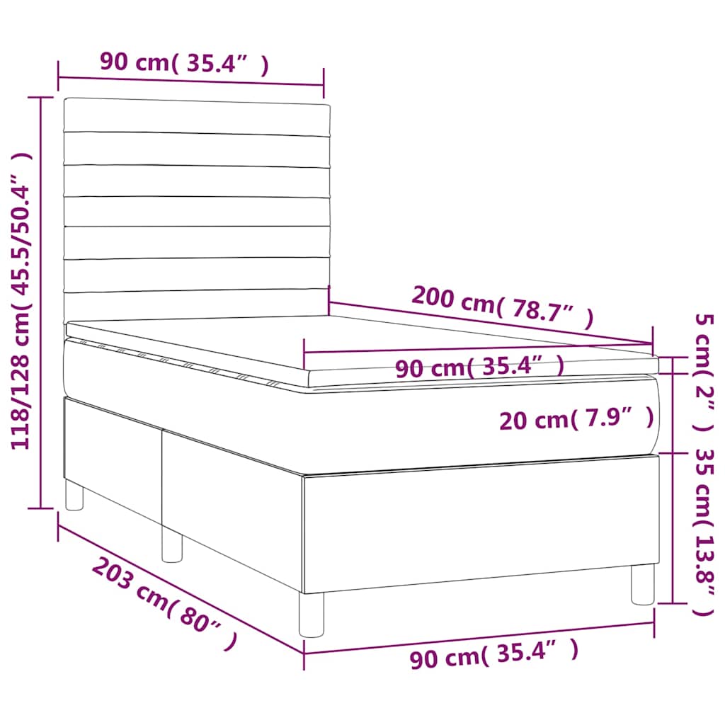 Tópszínű szövet rugós és LED-es ágy matraccal 90x200 cm 8