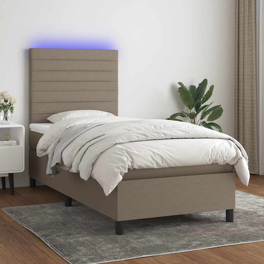 Tópszínű szövet rugós és LED-es ágy matraccal 90x200 cm