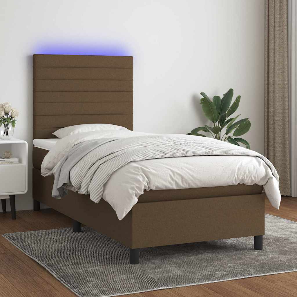 Barna szövet rugós és LED-es ágy matraccal 100x200 cm