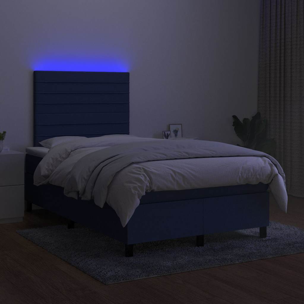 Kék szövet rugós és LED-es ágy matraccal 120 x 200 cm 4