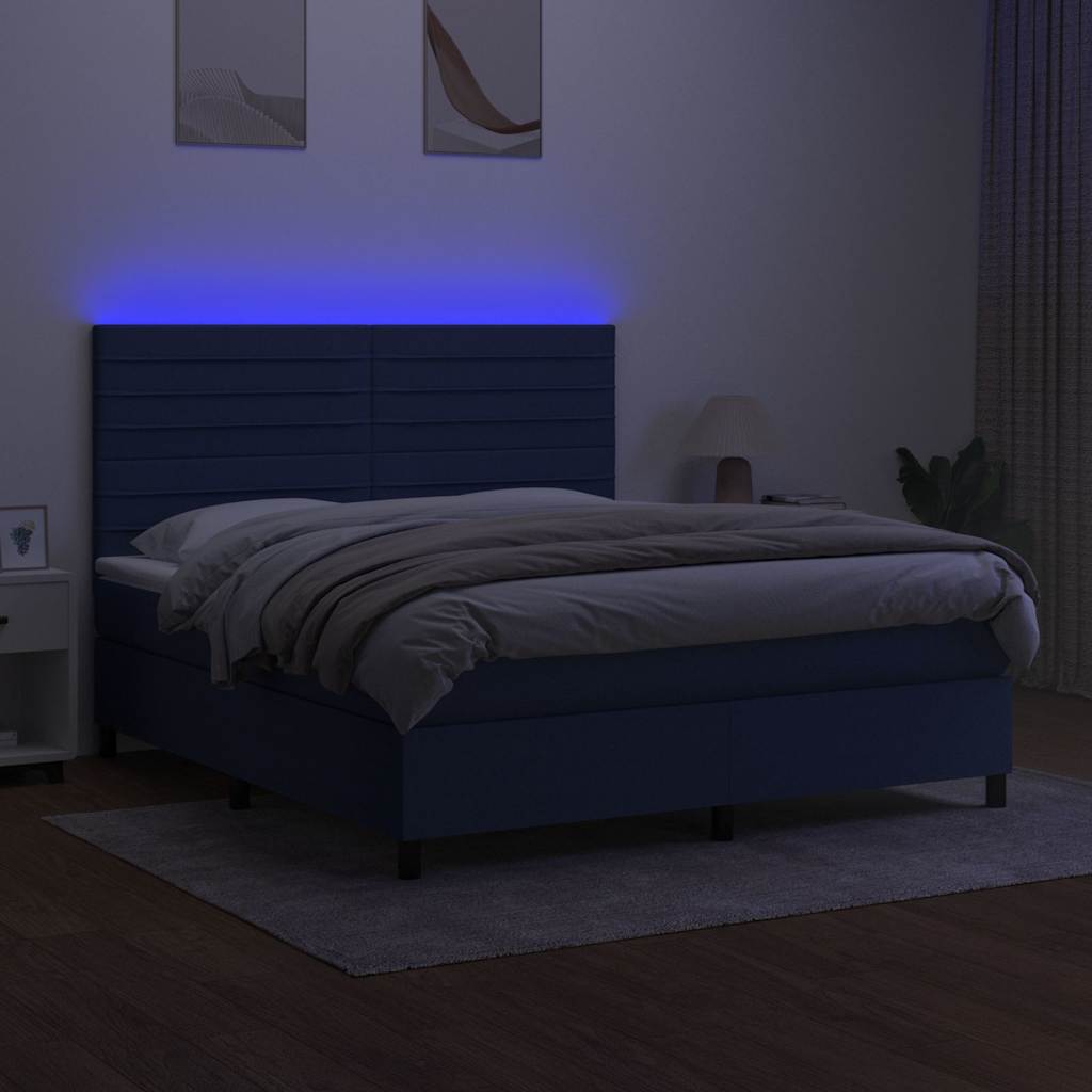 Kék szövet rugós és LED-es ágy matraccal 180 x 200 cm 4