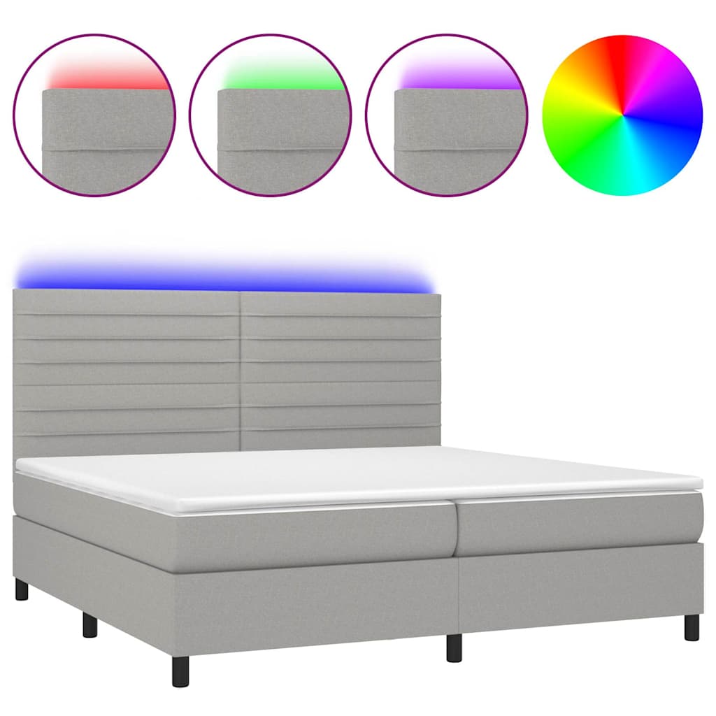 Világosszürke szövet rugós és LED-es ágy matraccal 200x200 cm 2