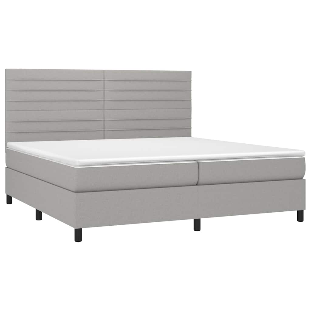 Világosszürke szövet rugós és LED-es ágy matraccal 200x200 cm 3