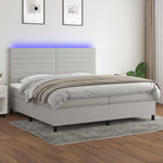 Világosszürke szövet rugós és LED-es ágy matraccal 200x200 cm