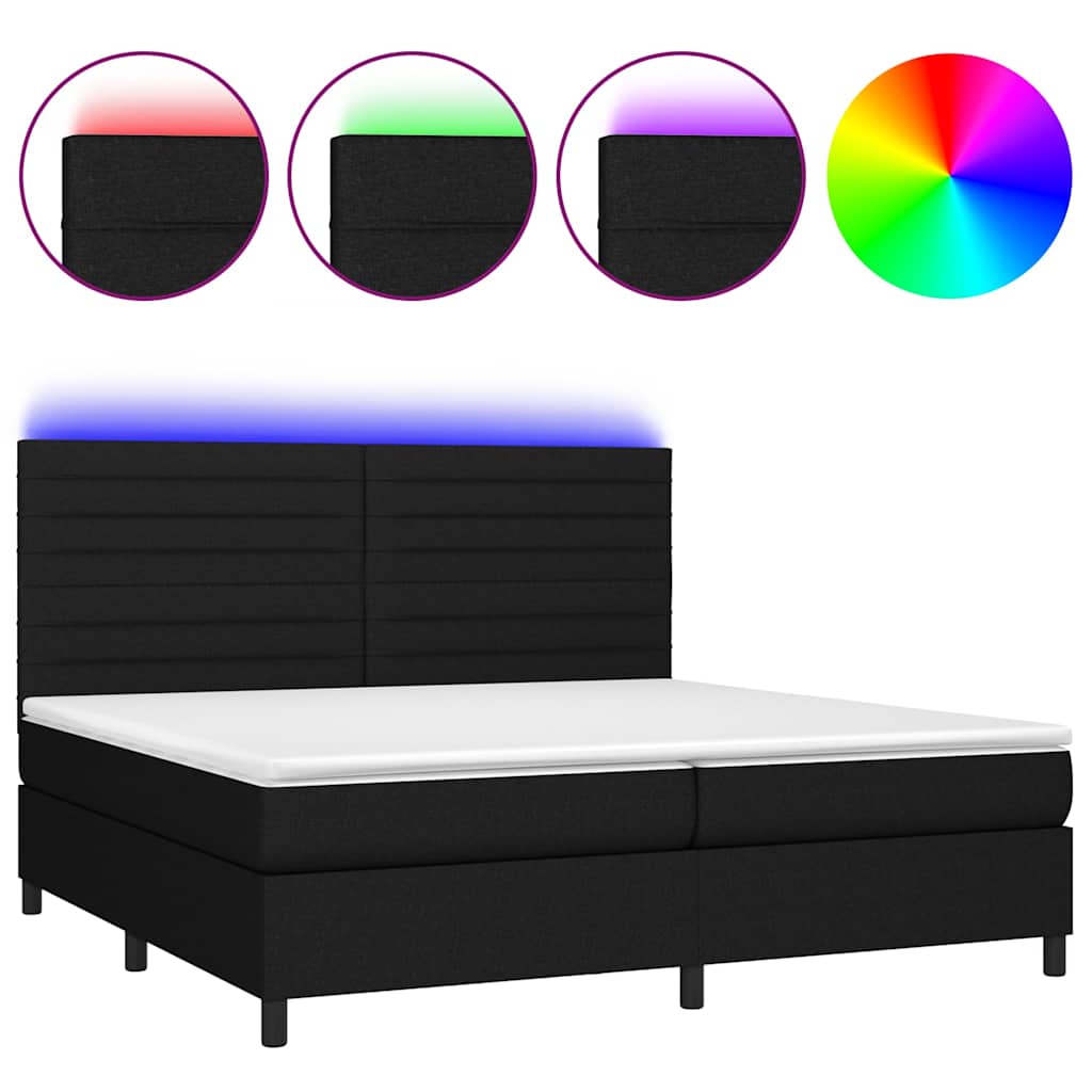 Fekete szövet rugós és LED-es ágy matraccal 200x200 cm 2