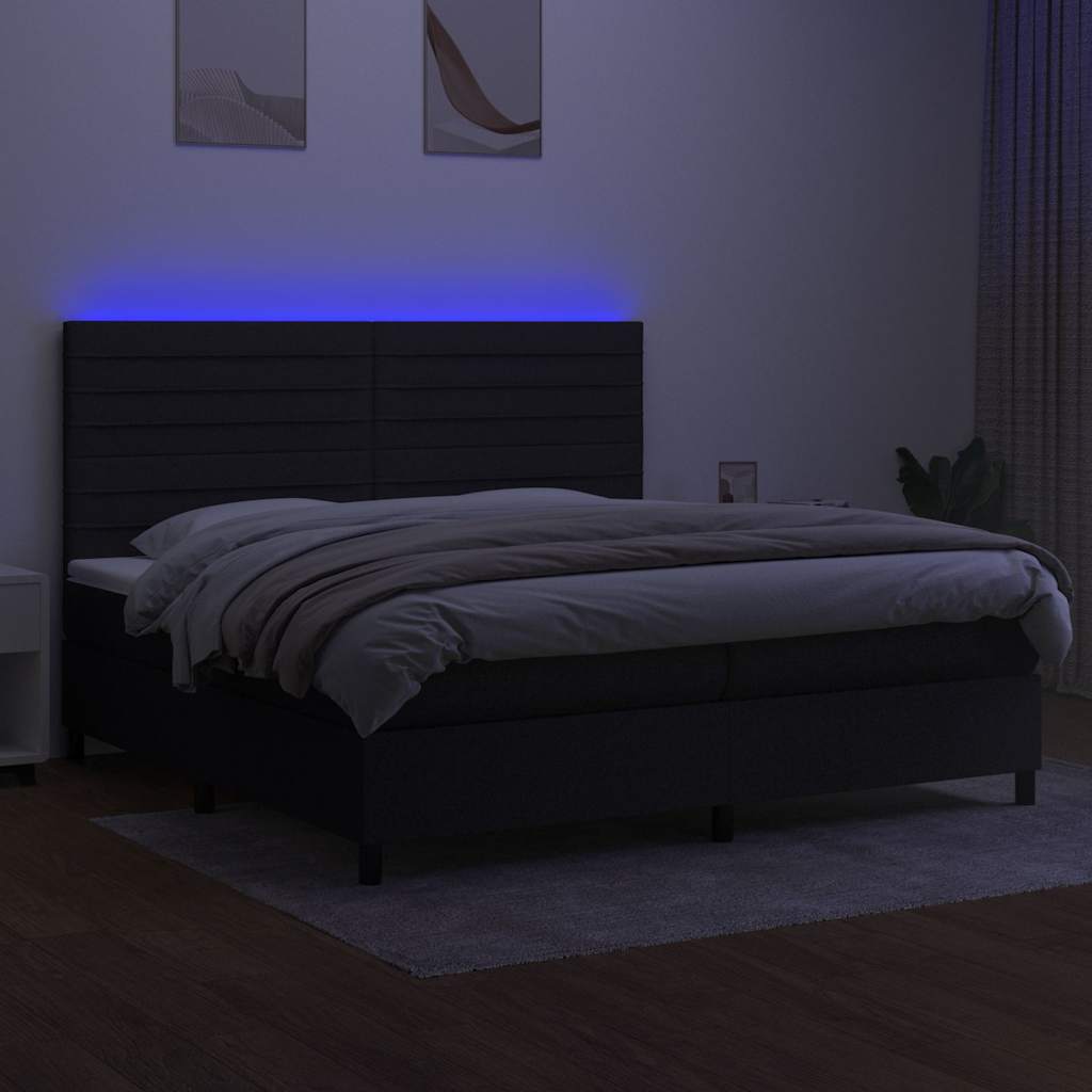 Fekete szövet rugós és LED-es ágy matraccal 200x200 cm 4