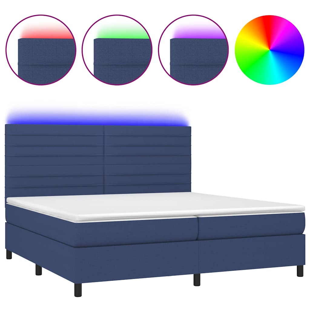 Kék szövet rugós és LED-es ágy matraccal 200 x 200 cm 2