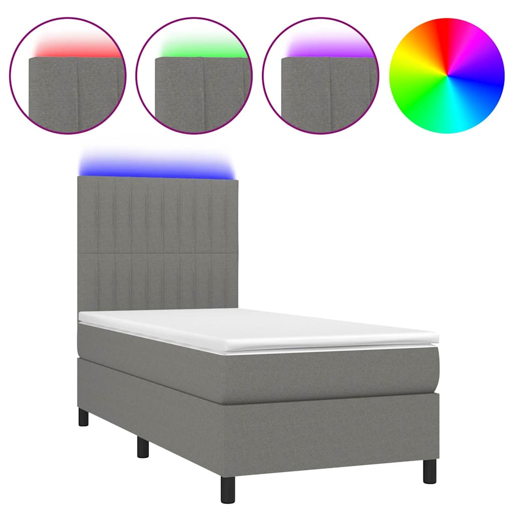 Sötétszürke szövet rugós és LED-es ágy matraccal 90x200 cm 2