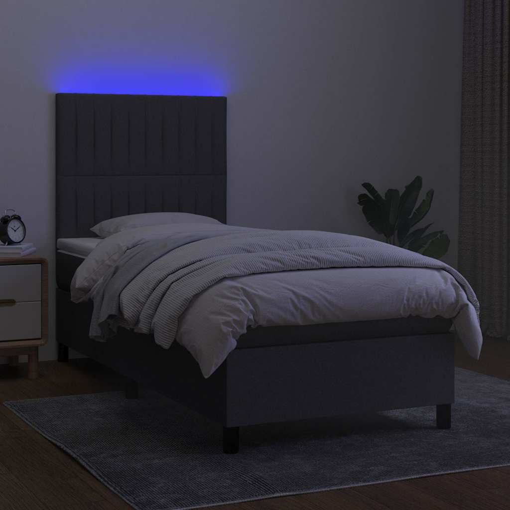 Sötétszürke szövet rugós és LED-es ágy matraccal 90x200 cm 4