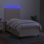 Krémszínű szövet rugós és LED-es ágy matraccal 90x200 cm 4