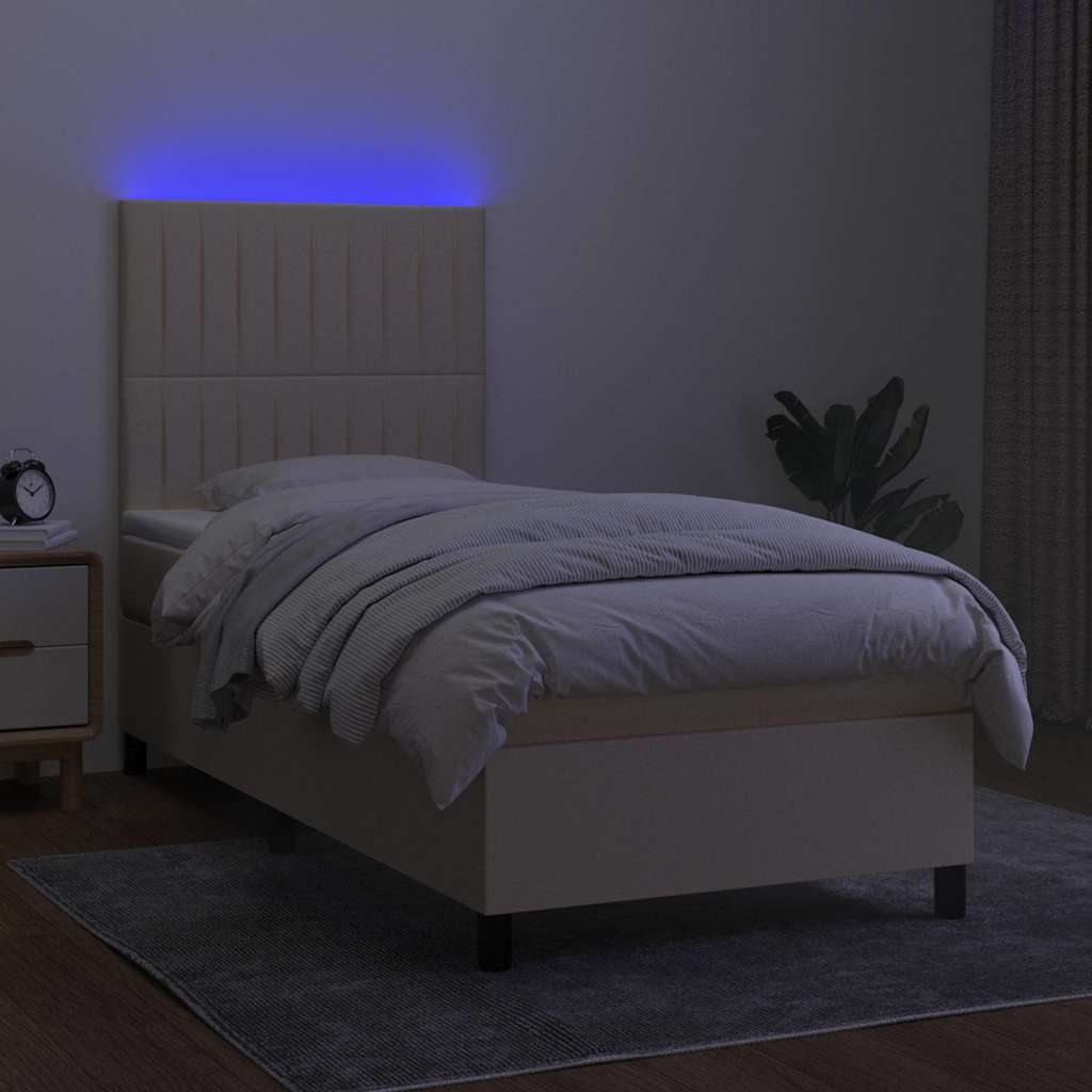 Krémszínű szövet rugós és LED-es ágy matraccal 90x200 cm 4