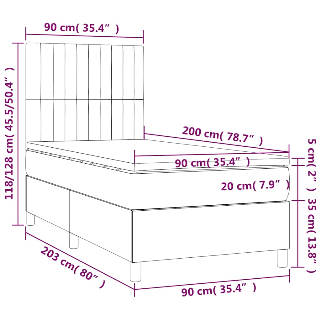 Krémszínű szövet rugós és LED-es ágy matraccal 90x200 cm 8