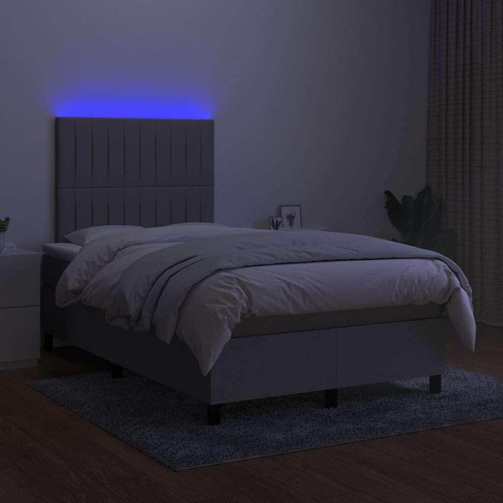 Világosszürke szövet rugós és LED-es ágy matraccal 120 x 200 cm 4