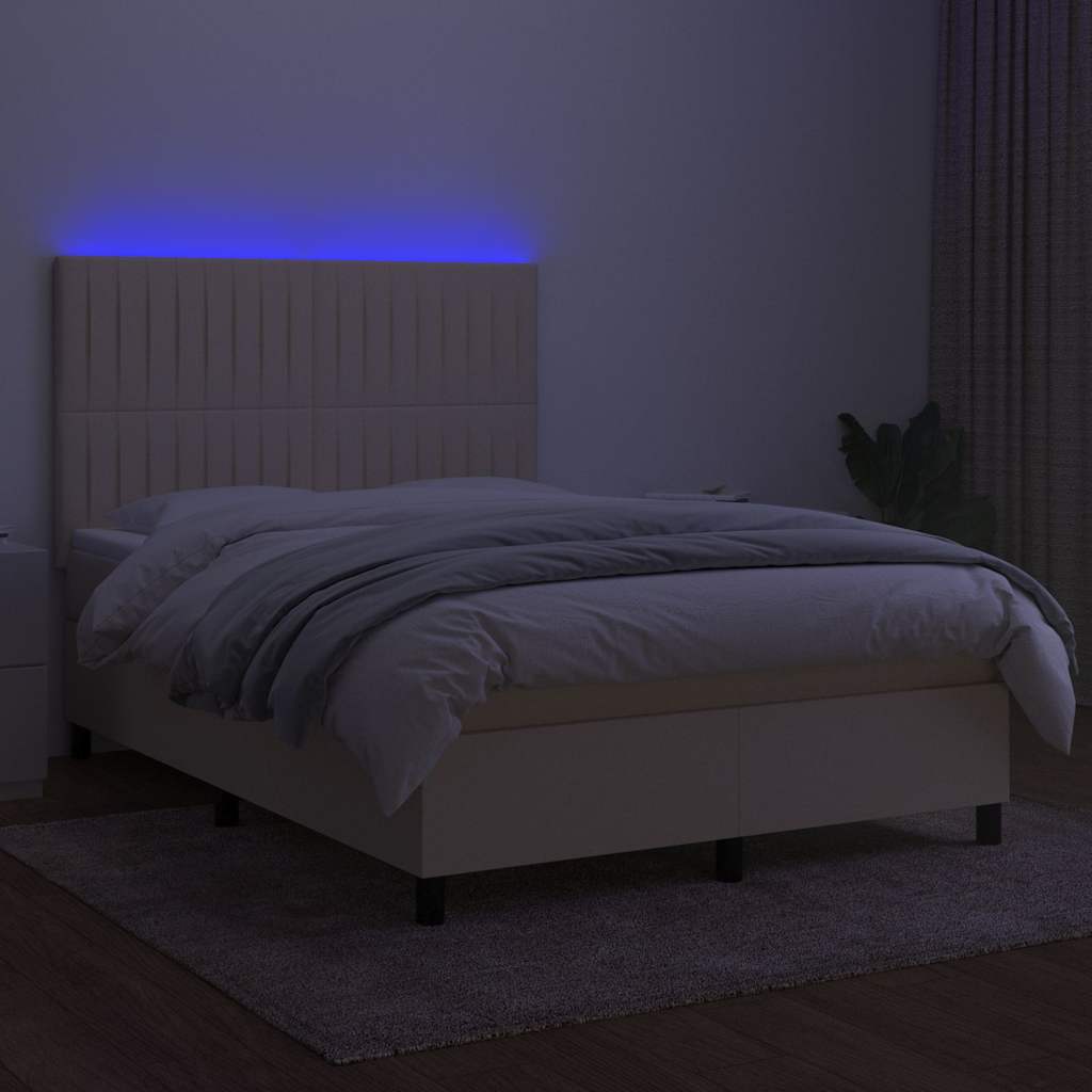 Krémszínű szövet rugós és LED-es ágy matraccal 140x200 cm 4