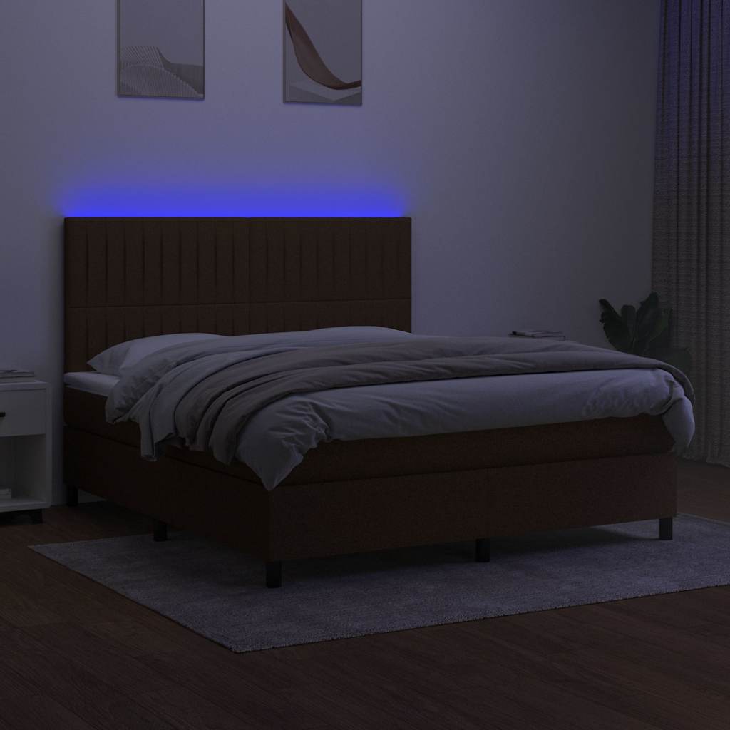Barna szövet rugós és LED-es ágy matraccal 180 x 200 cm 4