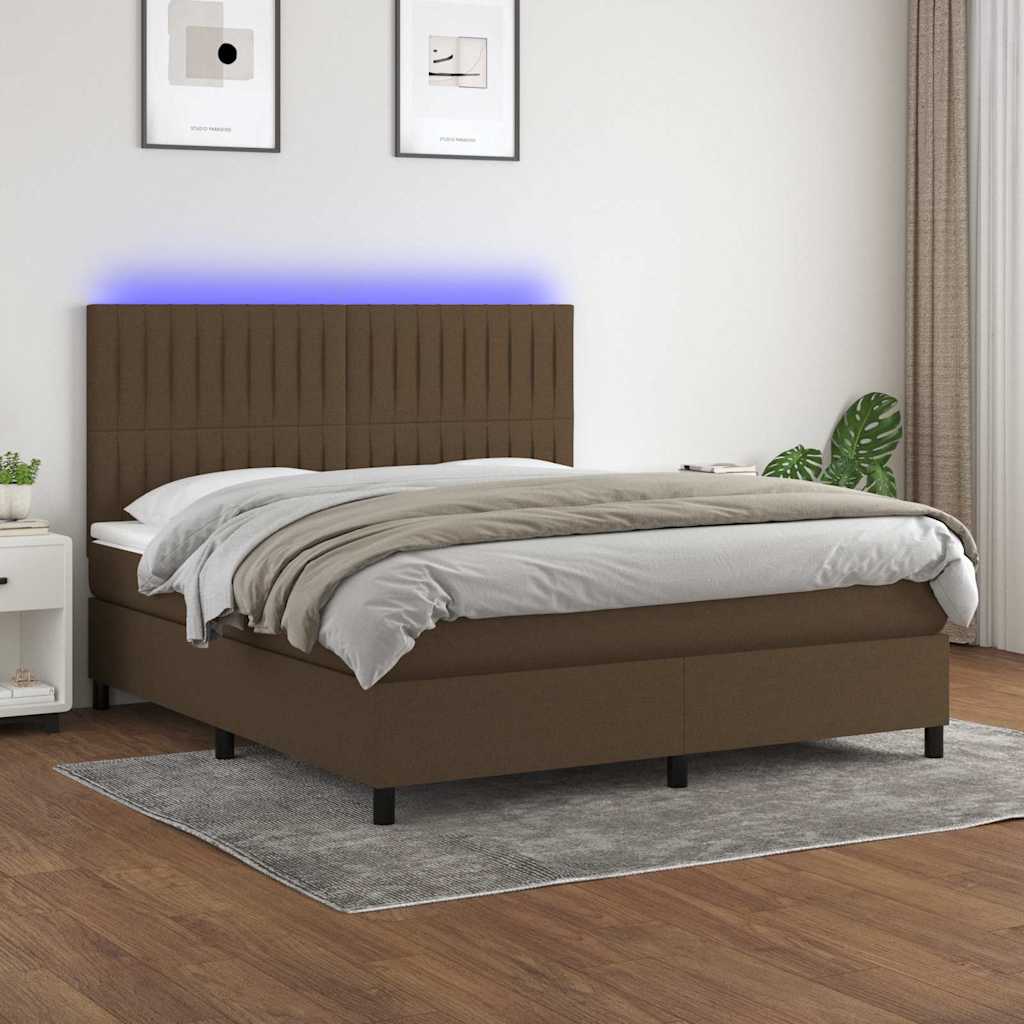 Barna szövet rugós és LED-es ágy matraccal 180 x 200 cm