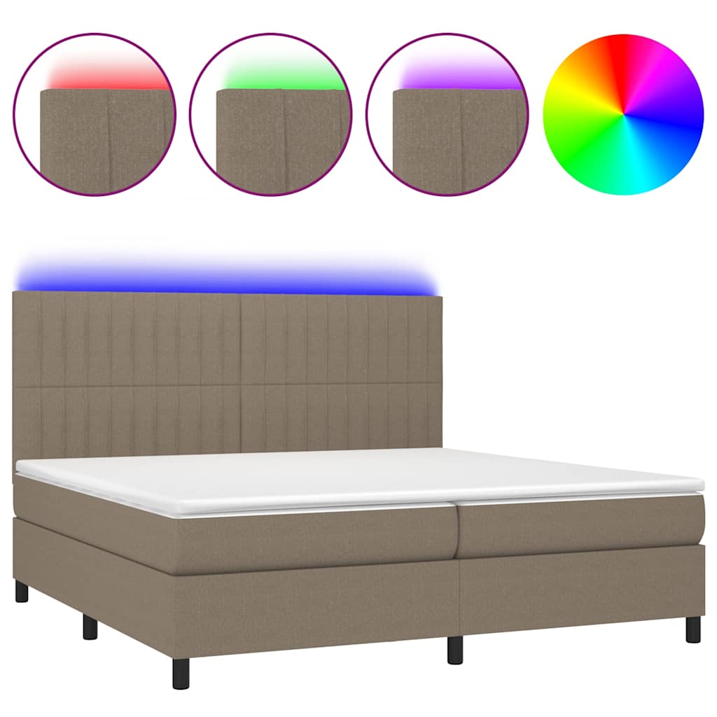 Tópszínű szövet rugós és LED-es ágy matraccal 200 x 200 cm 2