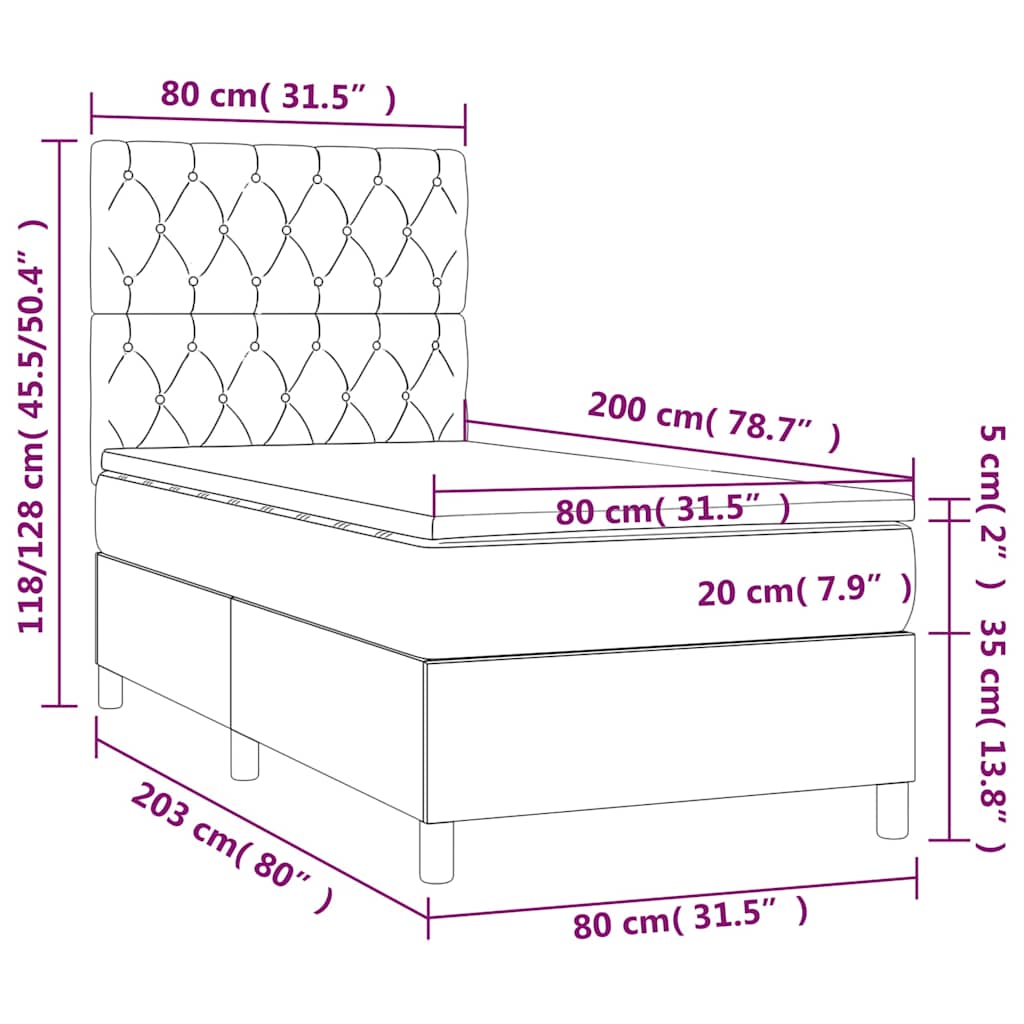 Fekete szövet rugós és LED-es ágy matraccal 80 x 200 cm 8