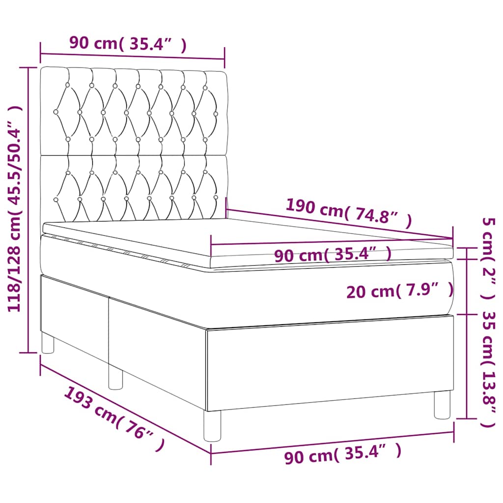 Krémszínű szövet rugós és LED-es ágy matraccal 90x190 cm 8