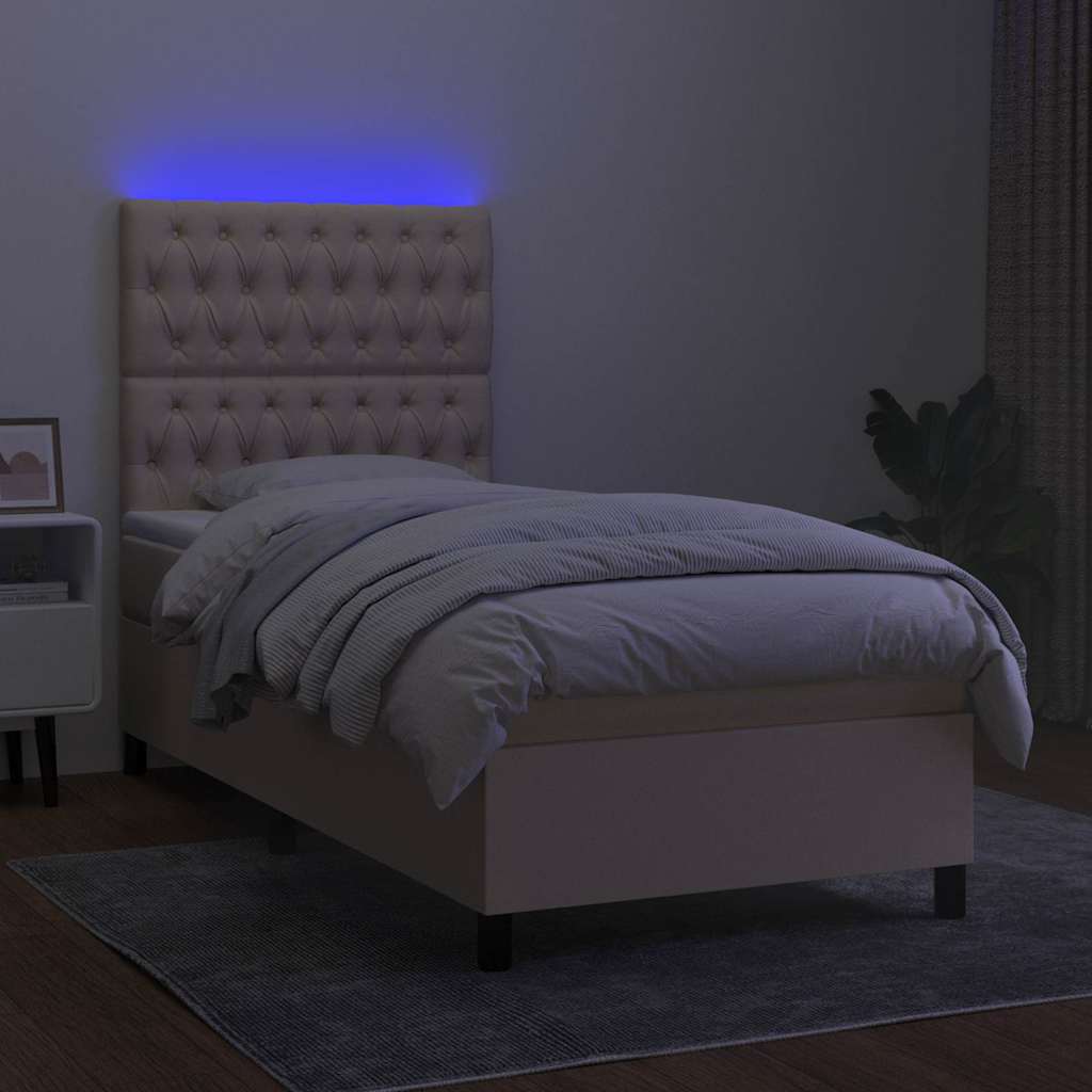Krémszínű szövet rugós és LED-es ágy matraccal 90x200 cm 4