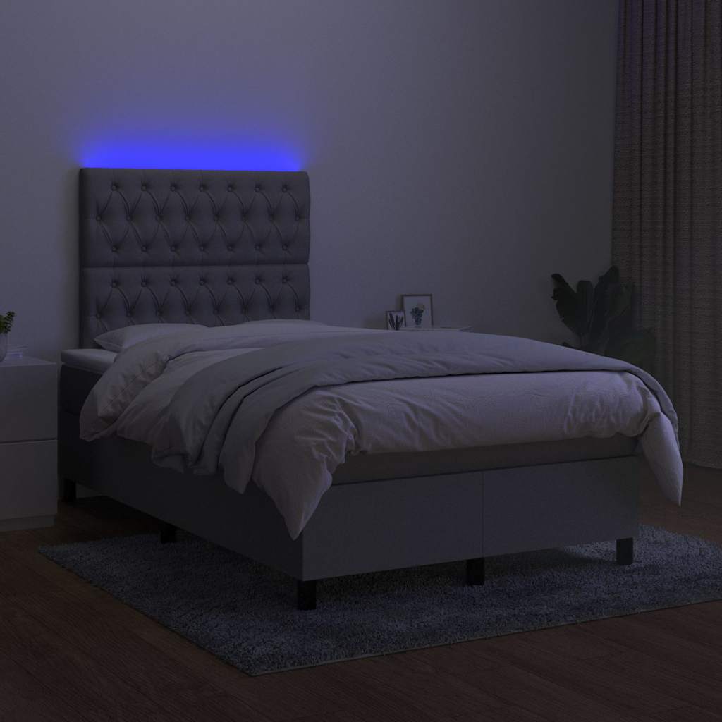 Világosszürke szövet rugós és LED-es ágy matraccal 120 x 200 cm 4