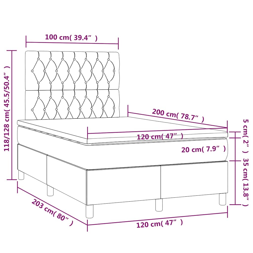 Tópszínű szövet rugós és LED-es ágy matraccal 120 x 200 cm 8