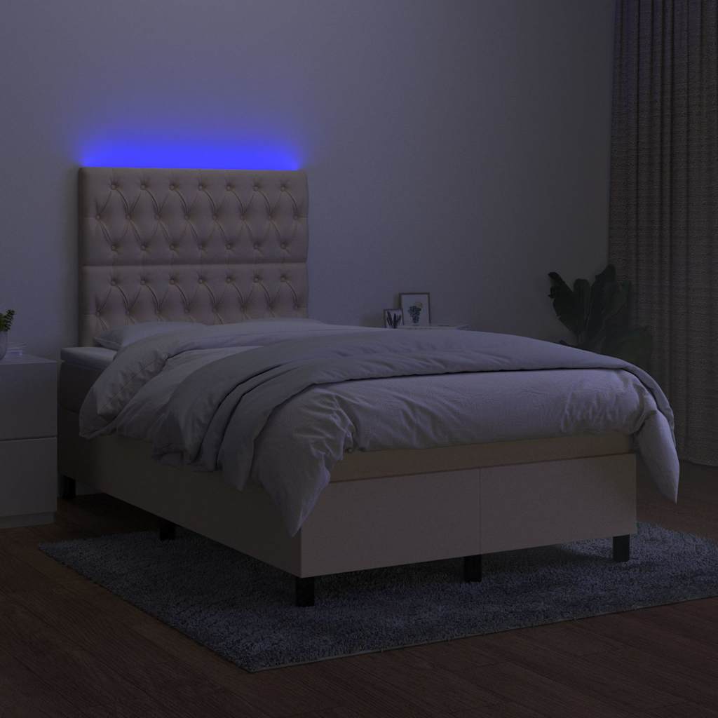 Krémszínű szövet rugós és LED-es ágy matraccal 120 x 200 cm 4
