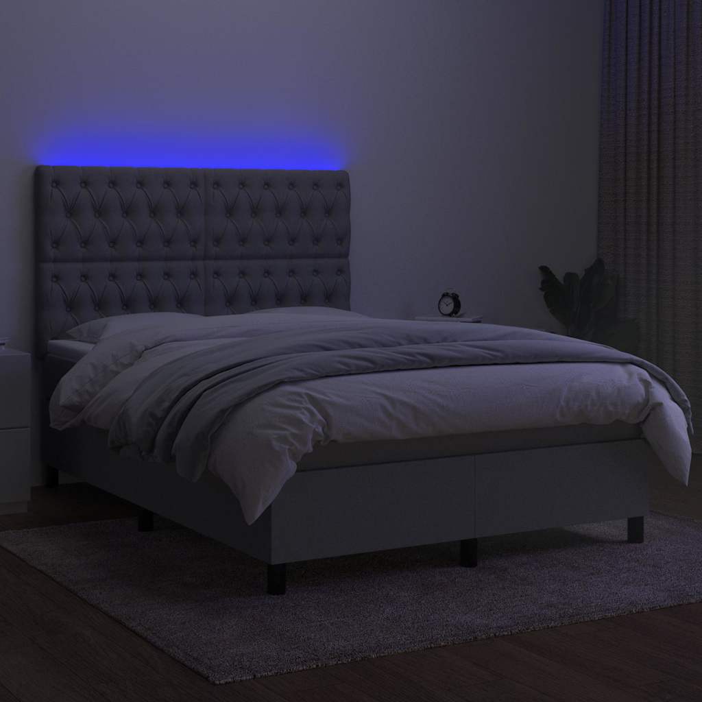 Világosszürke szövet rugós és LED-es ágy matraccal 140x200 cm 4