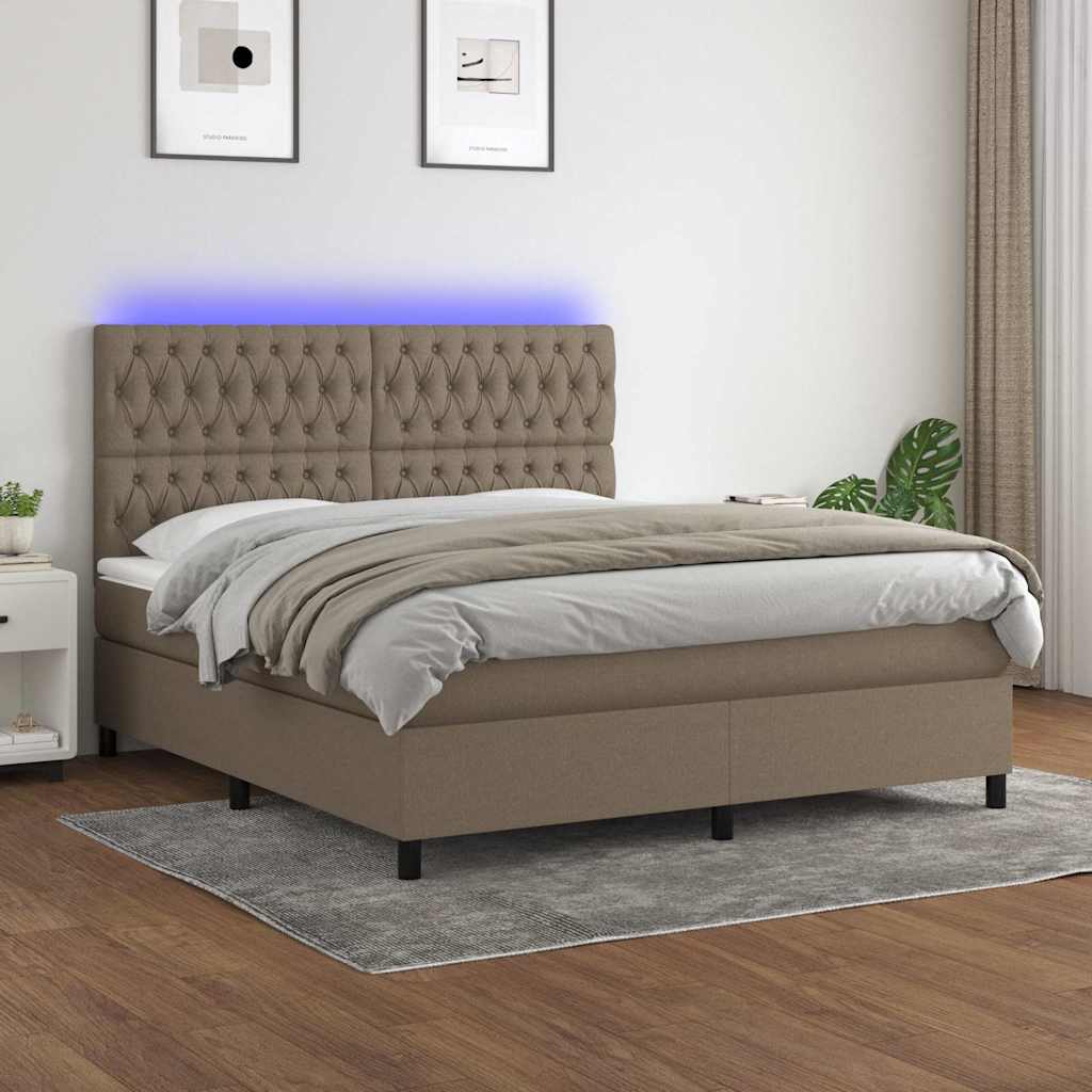 Tópszínű szövet rugós és LED-es ágy matraccal 160x200 cm