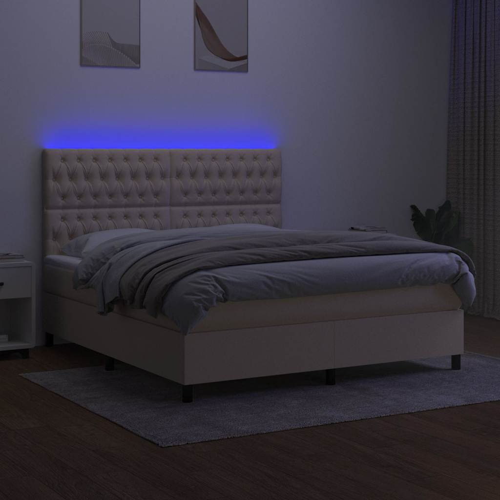 Krémszínű szövet rugós és LED-es ágy matraccal 160x200 cm 4