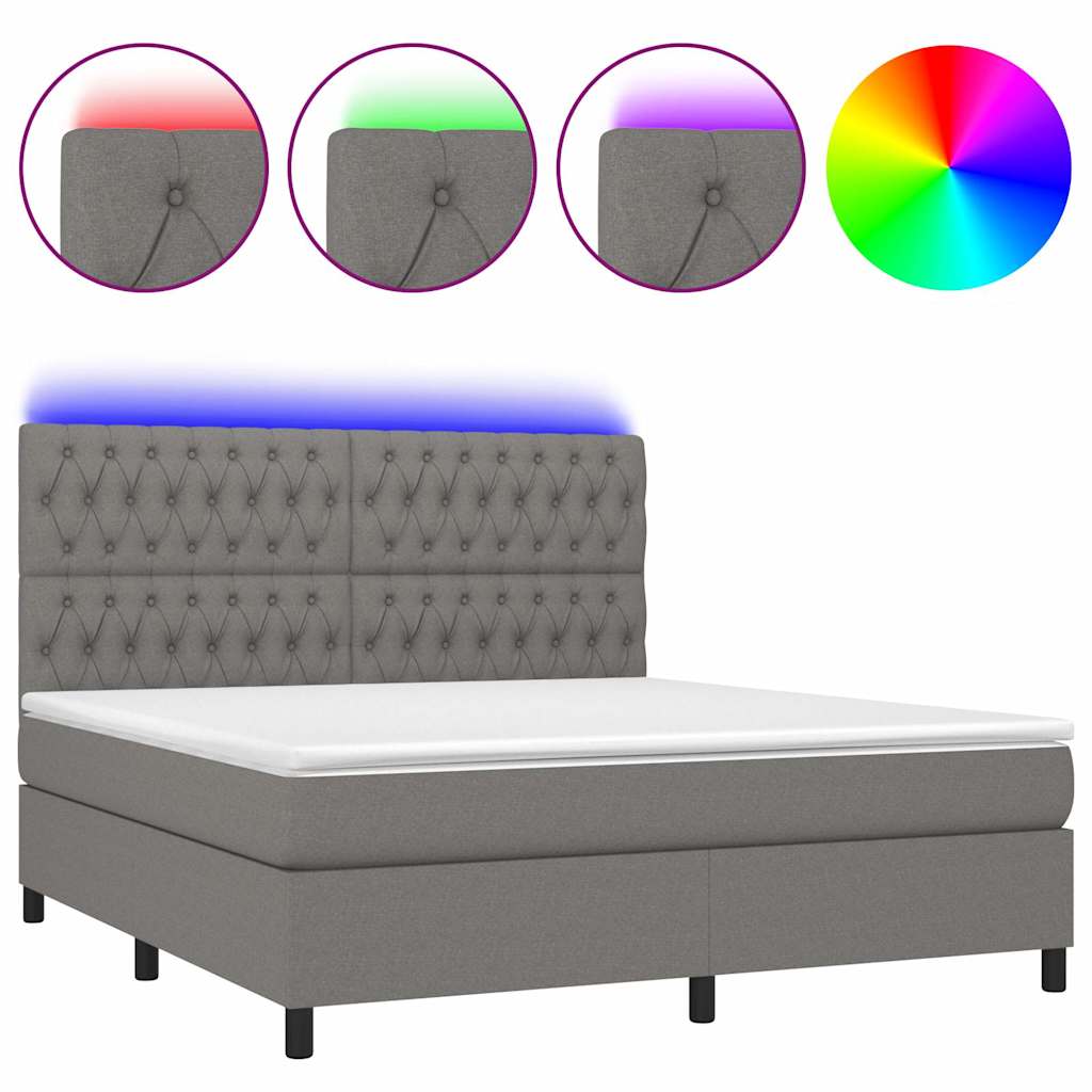 Sötétszürke szövet rugós és LED-es ágy matraccal 180 x 200 cm 2