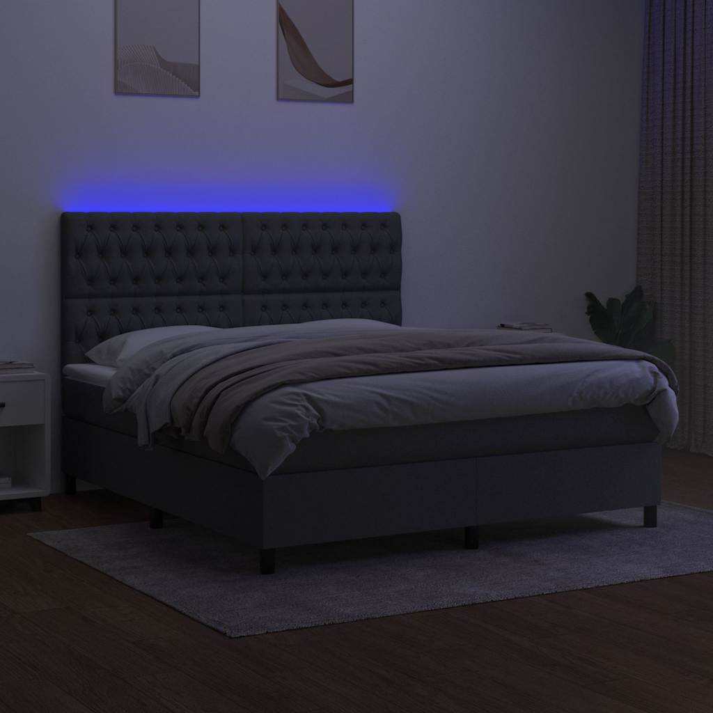 Sötétszürke szövet rugós és LED-es ágy matraccal 180 x 200 cm 4