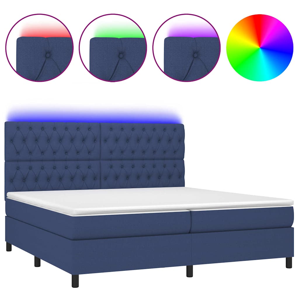 Kék szövet rugós és LED-es ágy matraccal 200 x 200 cm 2