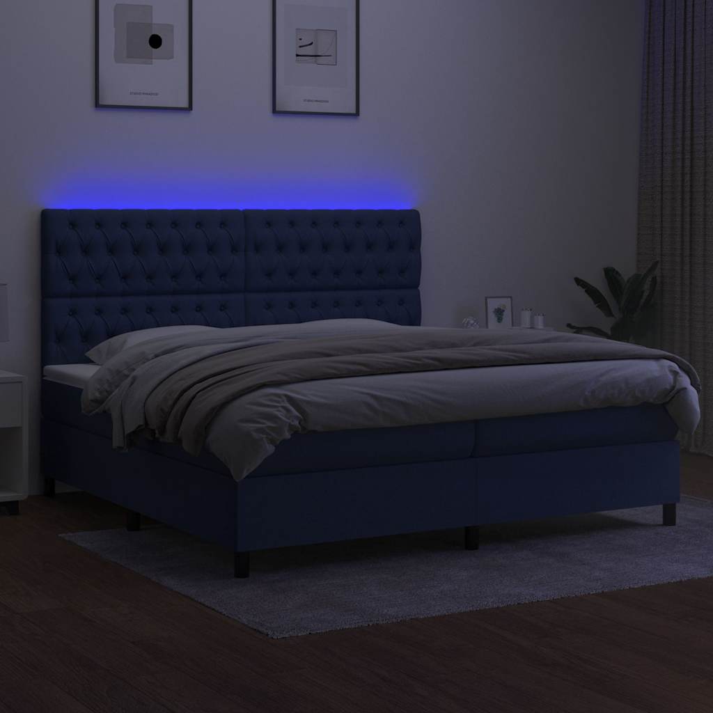 Kék szövet rugós és LED-es ágy matraccal 200 x 200 cm 4