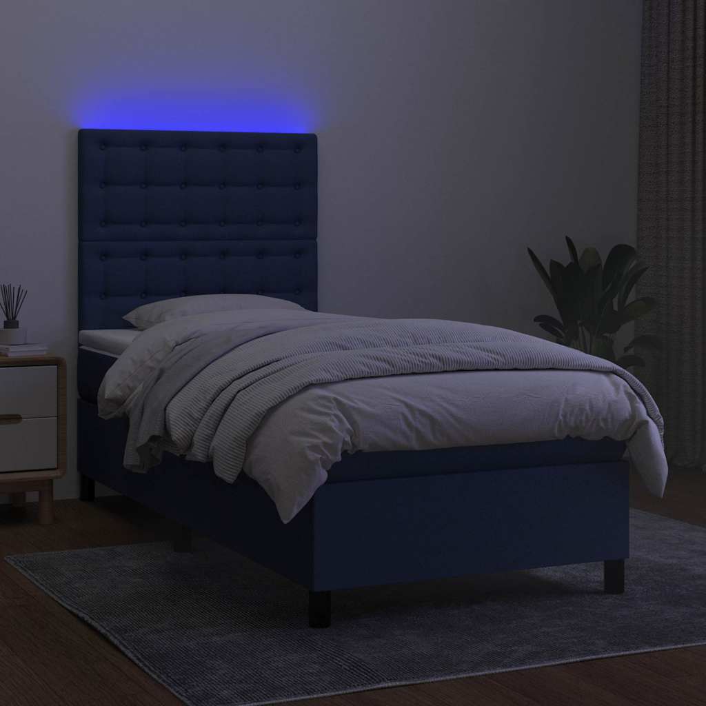 Kék szövet rugós és LED-es ágy matraccal 80 x 200 cm 4
