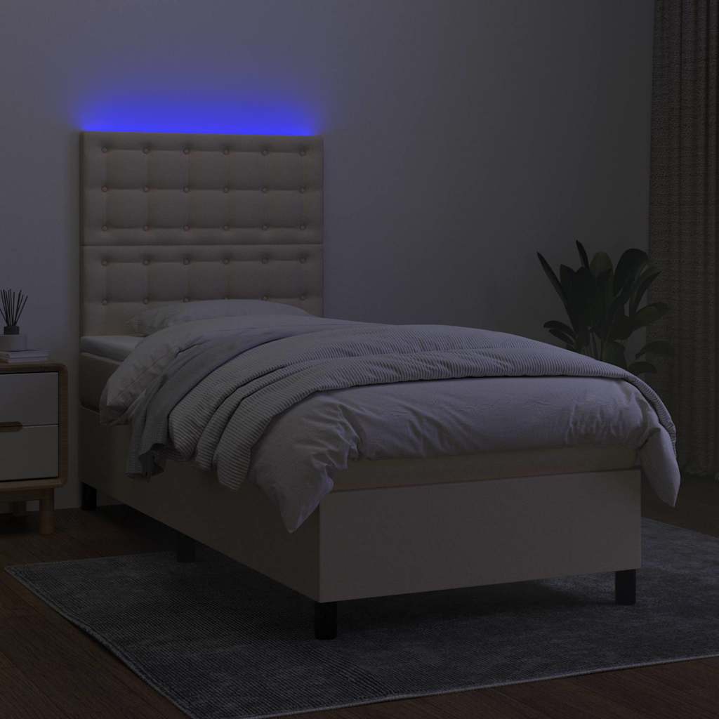 Krémszínű szövet rugós és LED-es ágy matraccal 90x200 cm 4