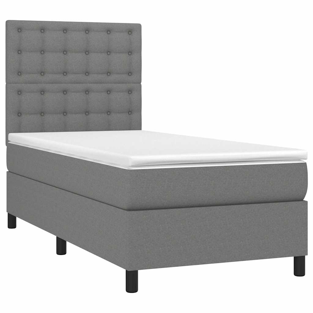 Sötétszürke szövet rugós és LED-es ágy matraccal 100x200 cm 3