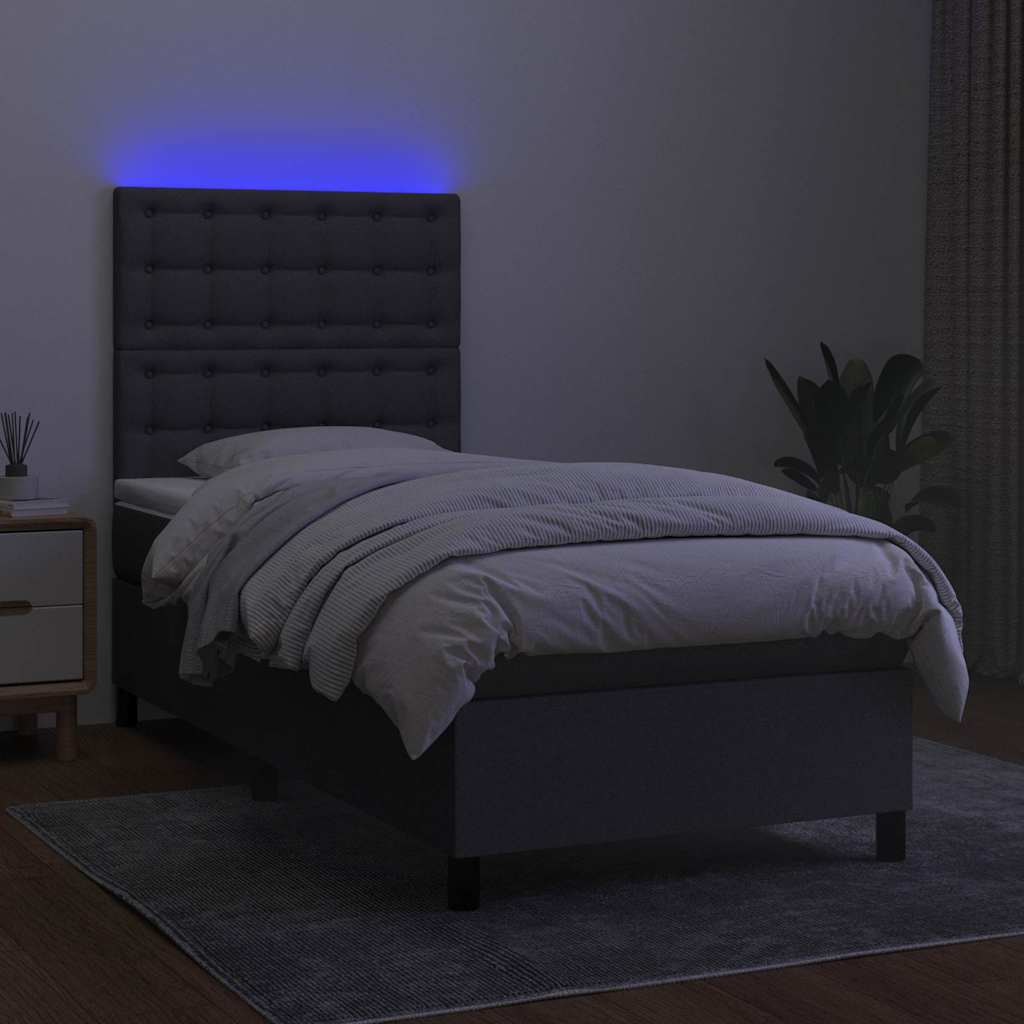 Sötétszürke szövet rugós és LED-es ágy matraccal 100x200 cm 4