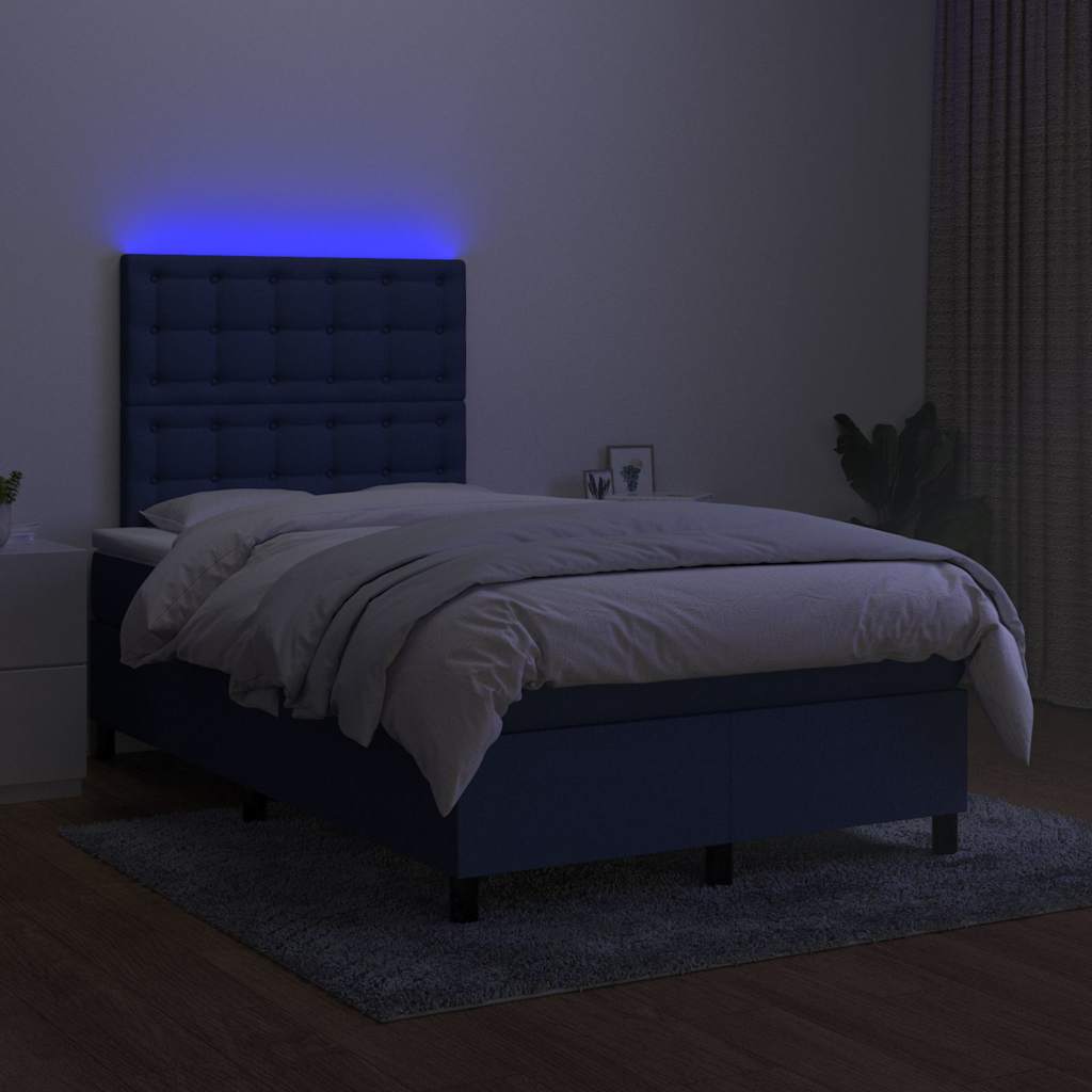 Kék szövet rugós és LED-es ágy matraccal 120 x 200 cm 4