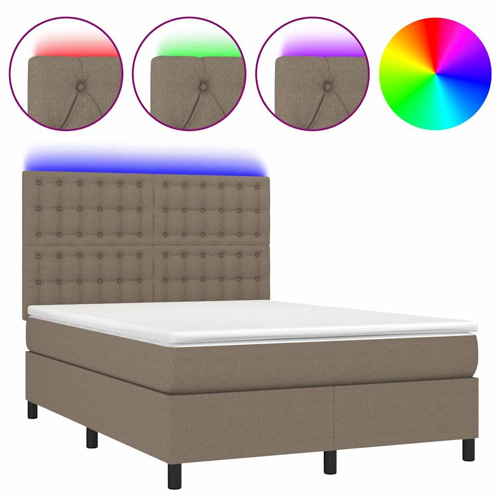Tópszínű szövet rugós és LED-es ágy matraccal 140x190cm 2