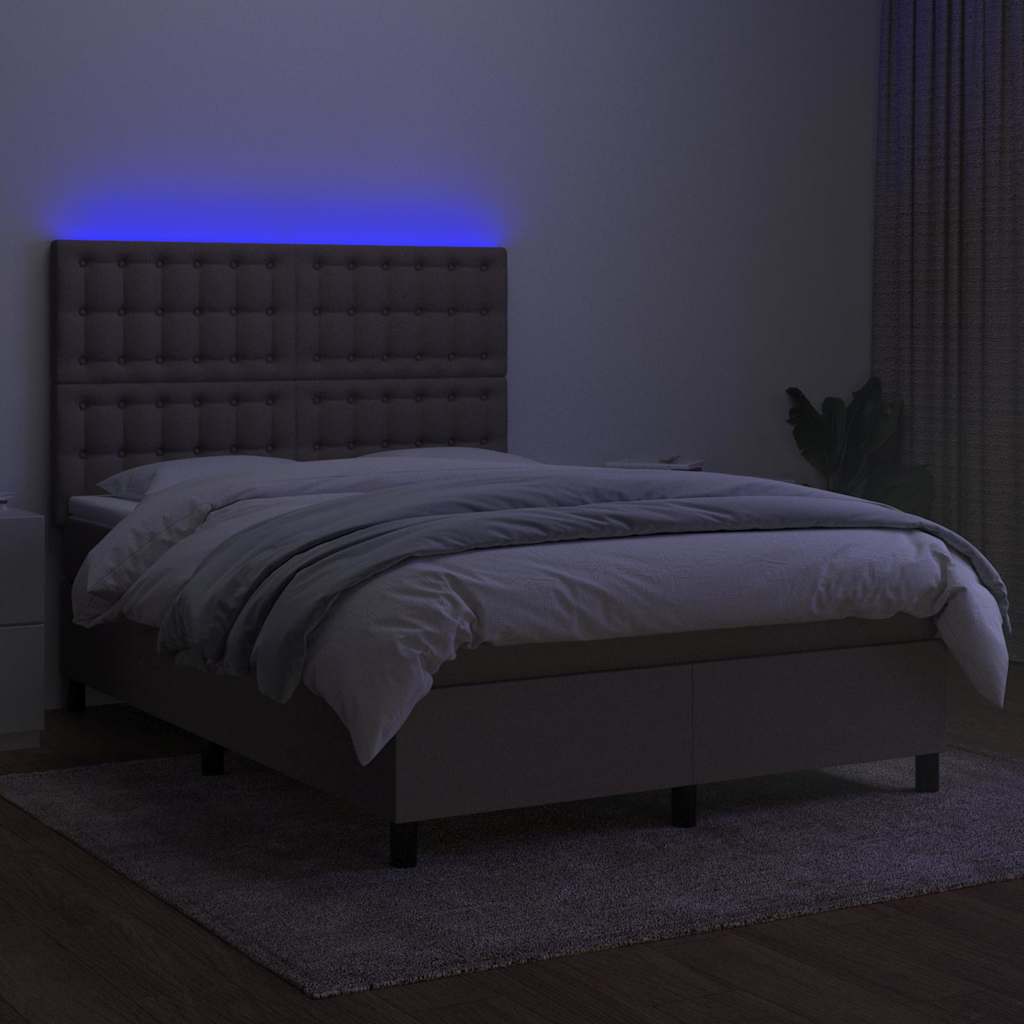 Tópszínű szövet rugós és LED-es ágy matraccal 140x190cm 4