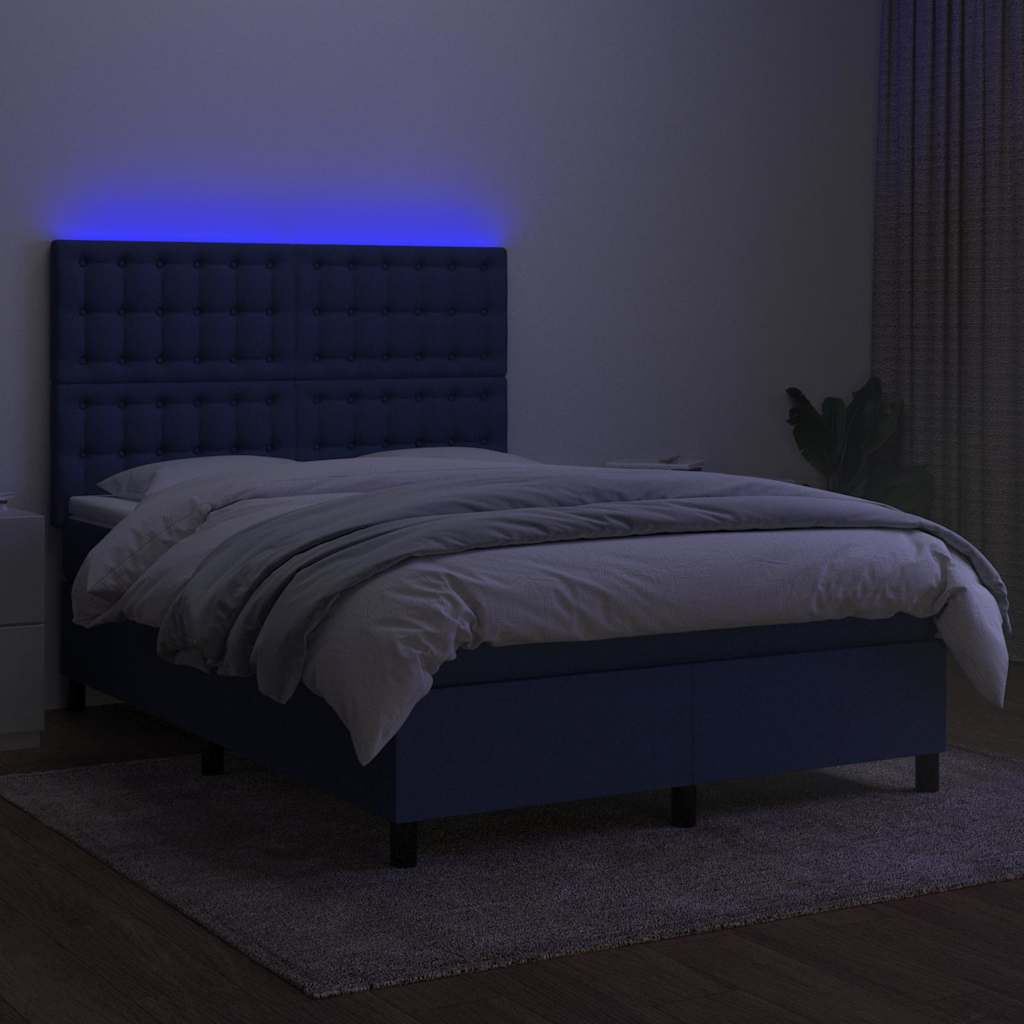 Kék szövet rugós és LED-es ágy matraccal 140x190 cm 4