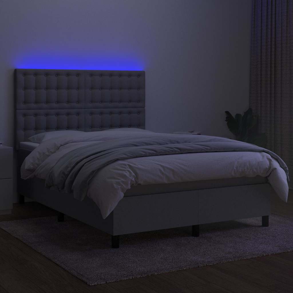 Világosszürke szövet rugós és LED-es ágy matraccal 140x200 cm 4