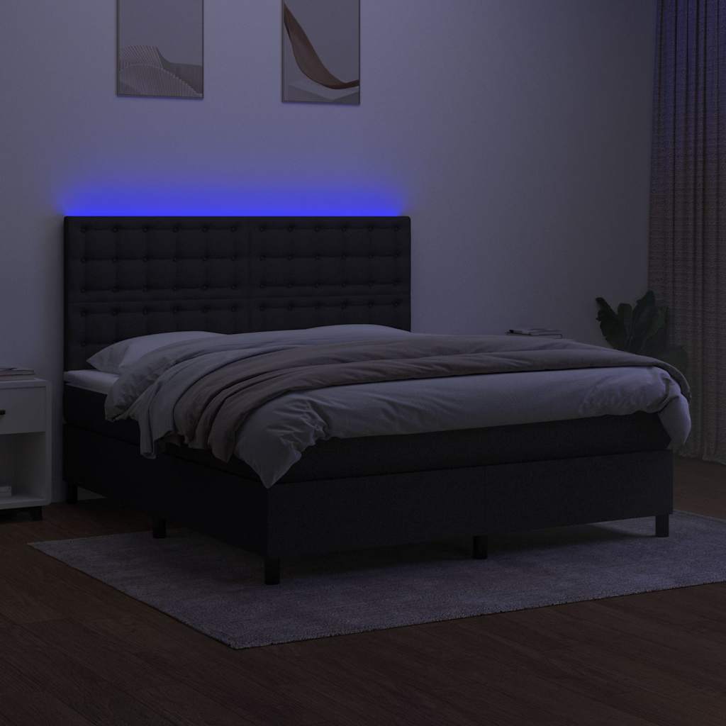 Fekete szövet rugós és LED-es ágy matraccal 160x200 cm 4