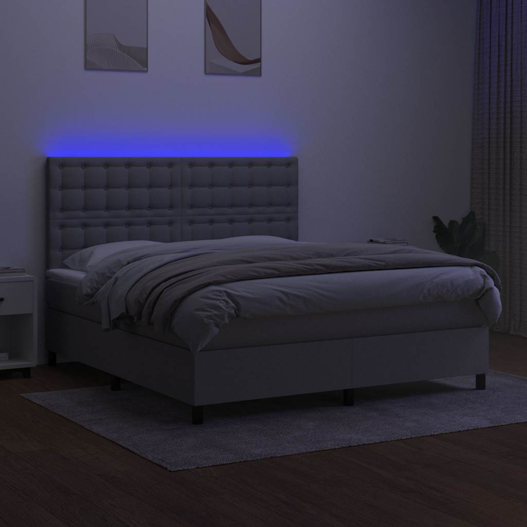 Világosszürke szövet rugós és LED-es ágy matraccal 160x200 cm 4