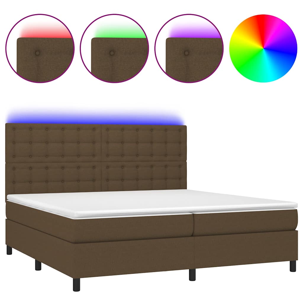 Barna szövet rugós és LED-es ágy matraccal 200x200 cm 2